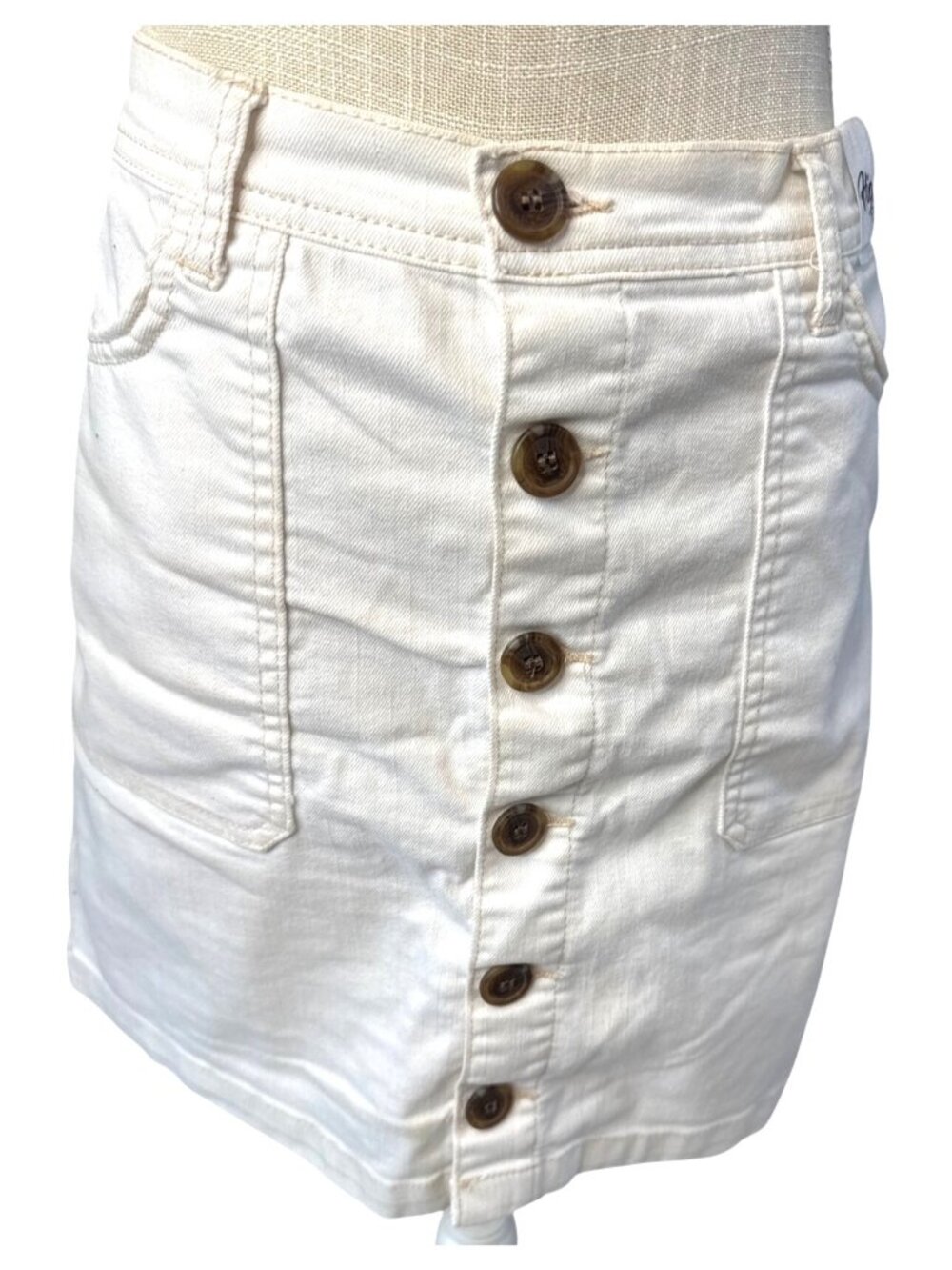 Kensie High Rise White Button-Front Denim Mini Skirt With Pockets 14/32
